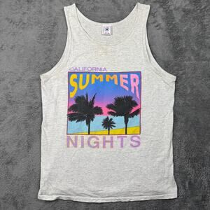 Vintage 90s California Summer Nights Tank Shirt USA Men L Gray Tee Single Stitch